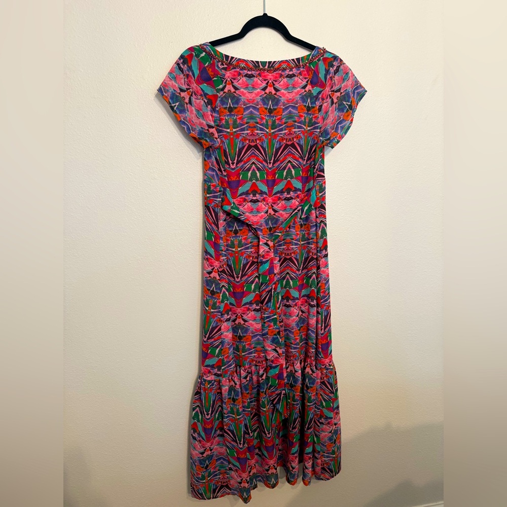 Vanessa Virginia Beaded Neckline Colorful Geometric Print Maxi Dress 6
